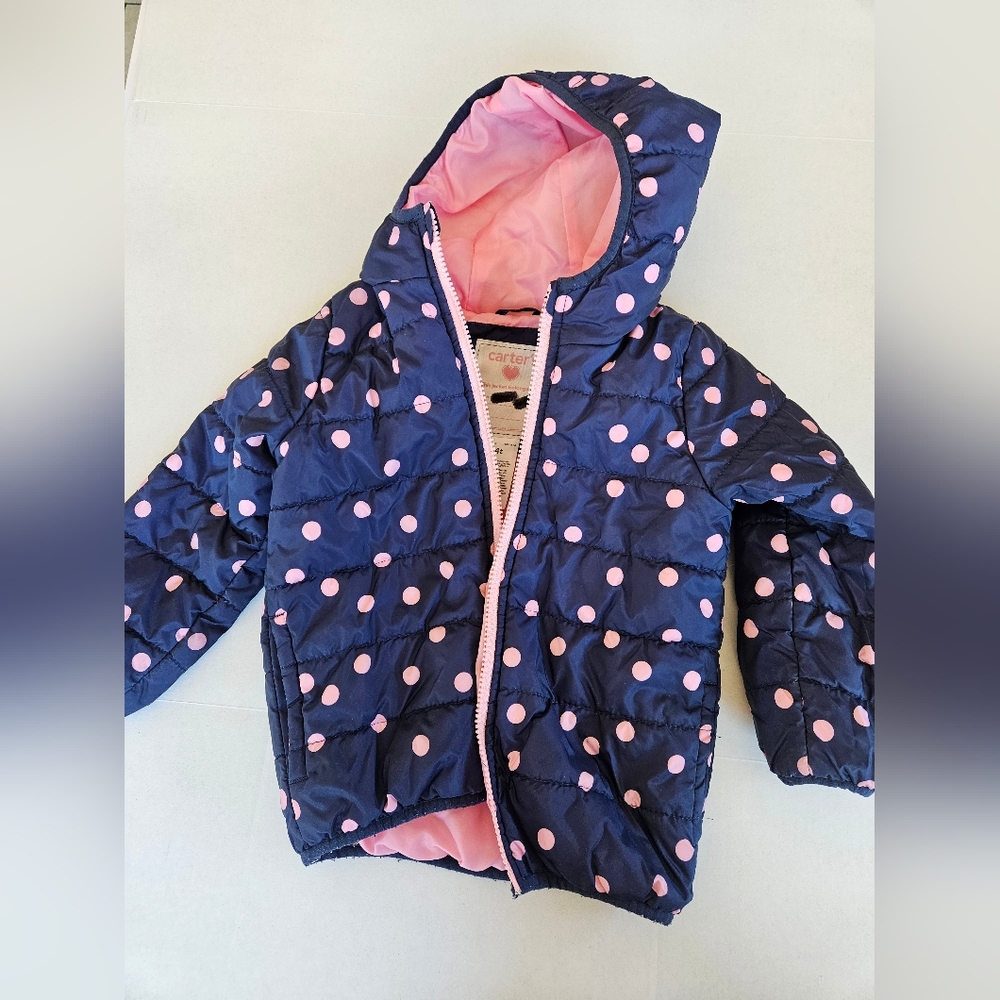 Carter's Navy Puffer Jacket with Pink Polka Dots 4t